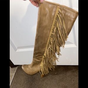 Fringe knee high heels
